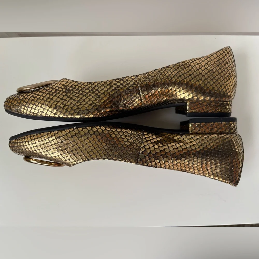 Anne Klein Women's Olivet Ballet Flat, Gold/Black color size 7